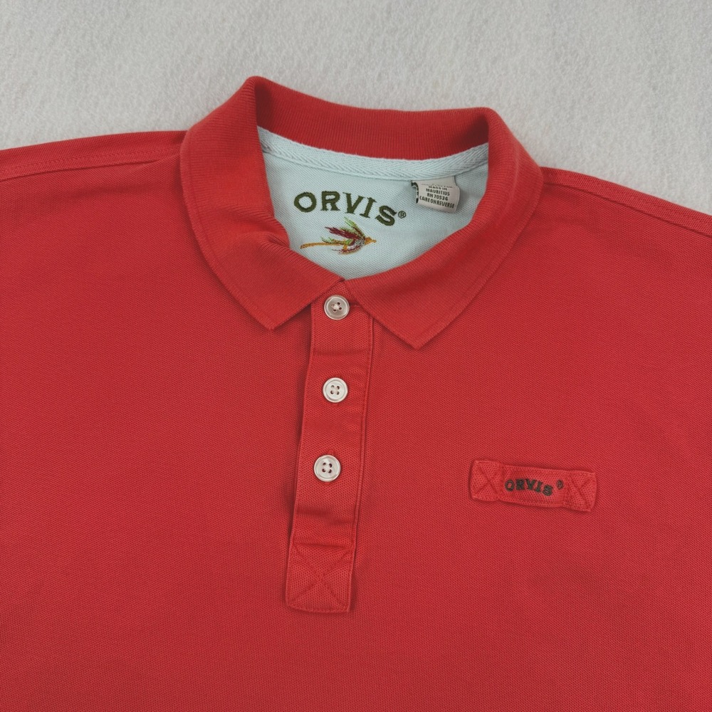Orvis Mens XL Coral Red Cotton Pique Short Sleeve Polo Shirt Outdoor Casual